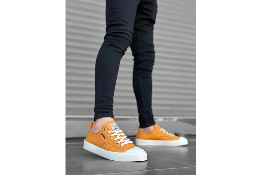 Shoecide Sb0223 Boa Rahat Düz Taban Keten Bağcıklı Sarı Günlük Erkek Ayakkabı