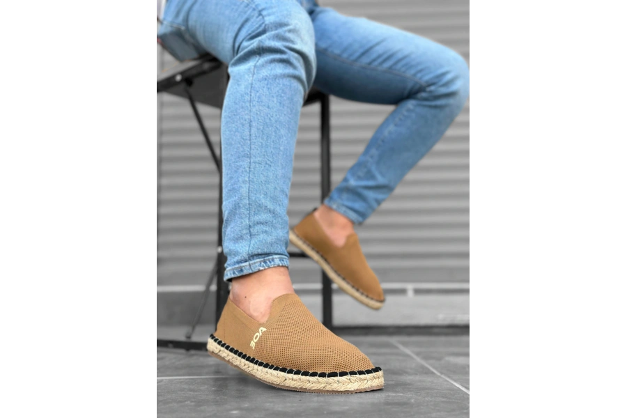 Shoecide Sb0224 Boa Rahat Düz Taban Espadril Örme Triko Taba Günlük Erkek Ayakkabı