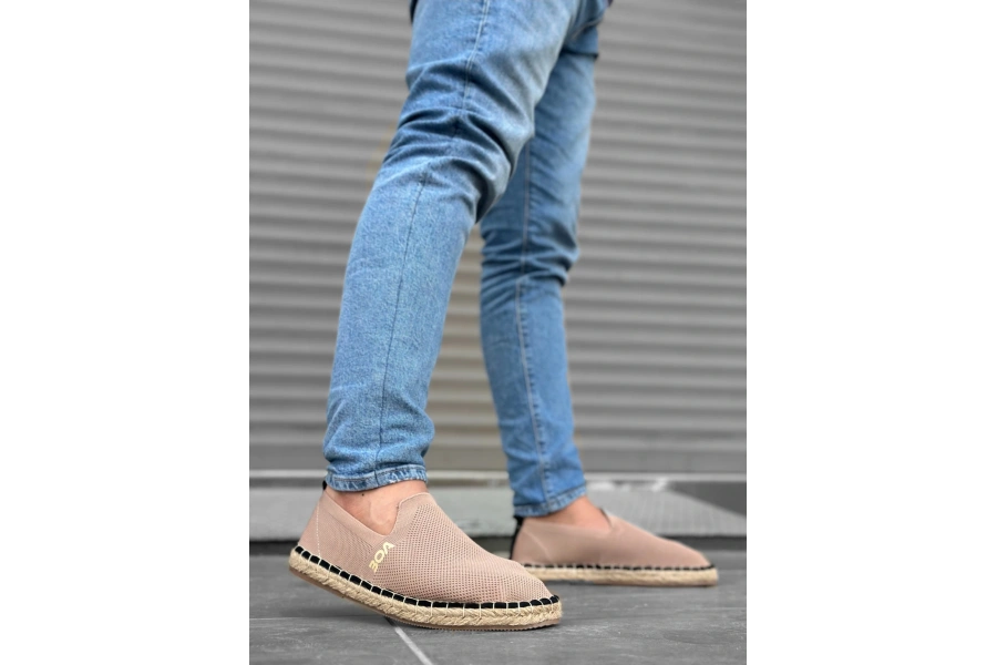 Shoecide Sb0224 Boa Rahat Düz Taban Espadril Örme Triko Vizon Günlük Erkek Ayakkabı