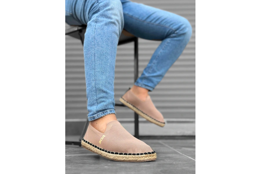 Shoecide Sb0224 Boa Rahat Düz Taban Espadril Örme Triko Vizon Günlük Erkek Ayakkabı