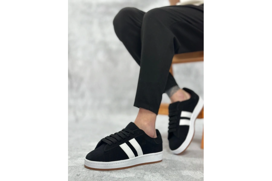 Shoecide Sb0235 Boa İki Çizgili Siyah Süet Erkek Günlük Ayakkabı