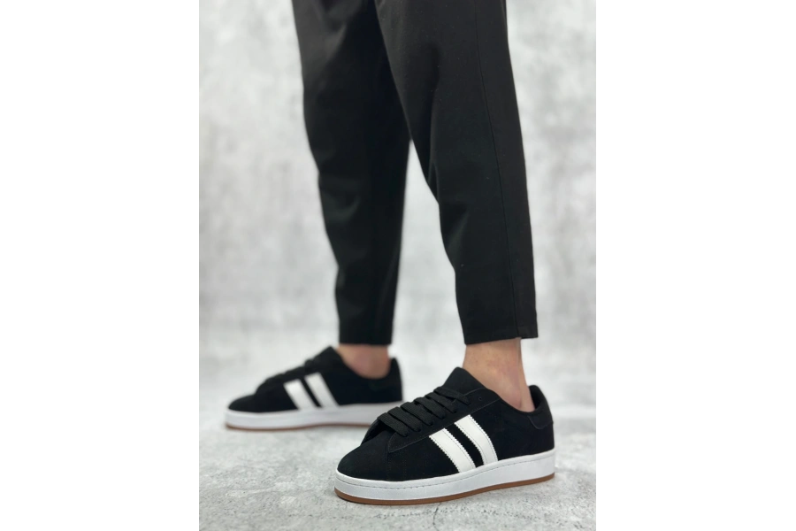 Shoecide Sb0235 Boa İki Çizgili Siyah Süet Erkek Günlük Ayakkabı