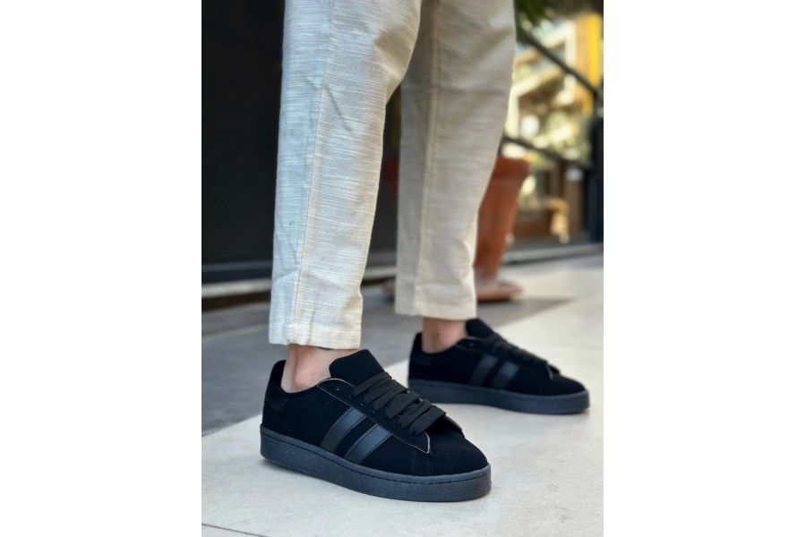 Shoecide Sb0235 Boa İki Çizgili Siyah Taban Erkek Günlük Ayakkabı