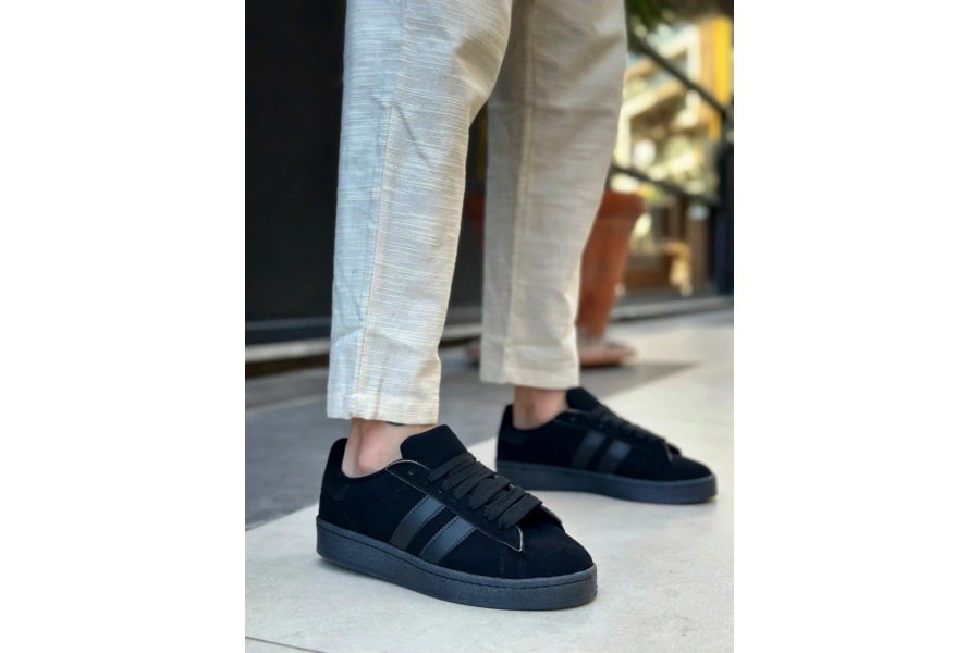 Shoecide Sb0235 Boa İki Çizgili Siyah Taban Erkek Günlük Ayakkabı