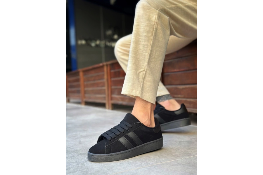 Shoecide Sb0235 Boa İki Çizgili Siyah Taban Erkek Günlük Ayakkabı