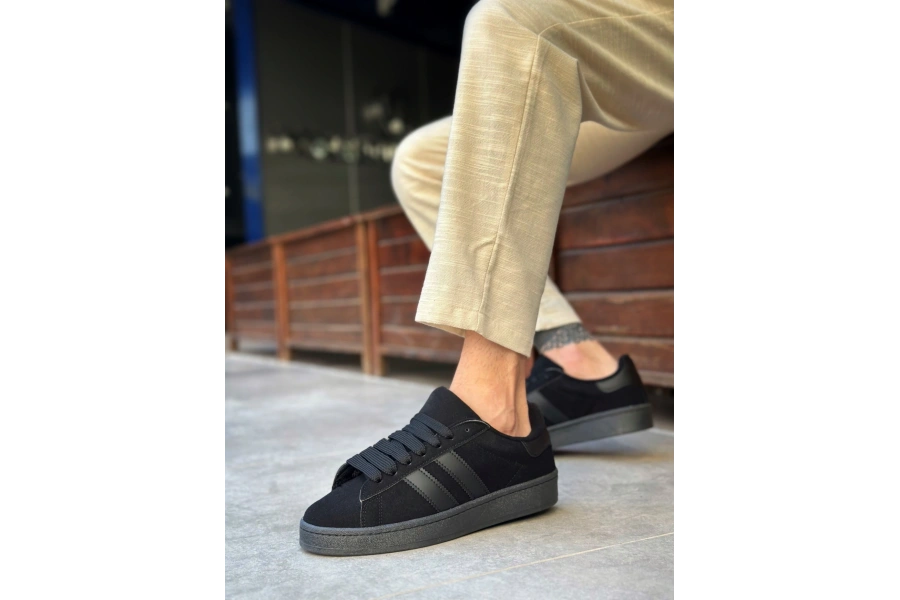 Shoecide Sb0235 Boa İki Çizgili Siyah Taban Erkek Günlük Ayakkabı