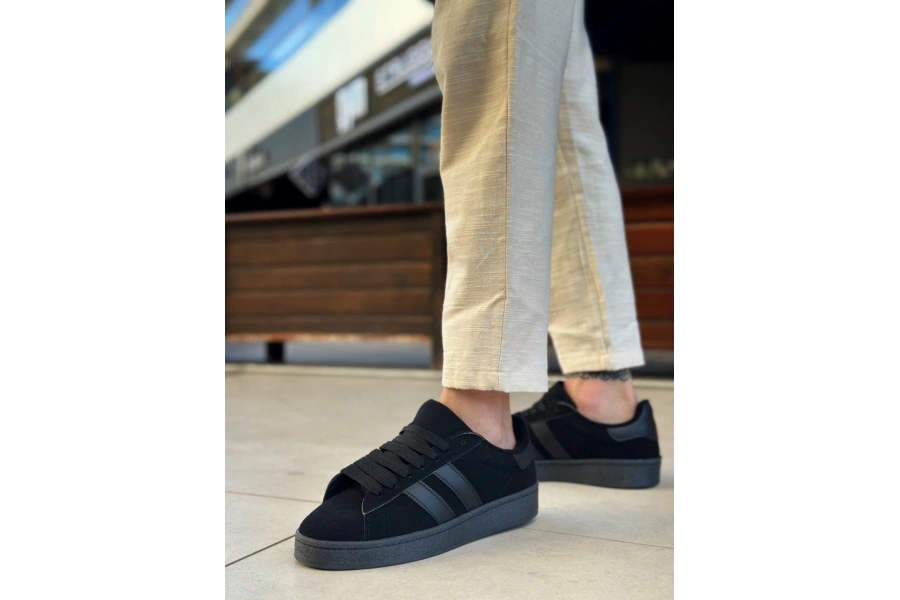 Shoecide Sb0235 Boa İki Çizgili Siyah Taban Erkek Günlük Ayakkabı