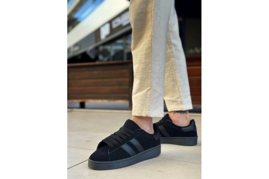 Shoecide Sb0235 Boa İki Çizgili Siyah Taban Erkek Günlük Ayakkabı