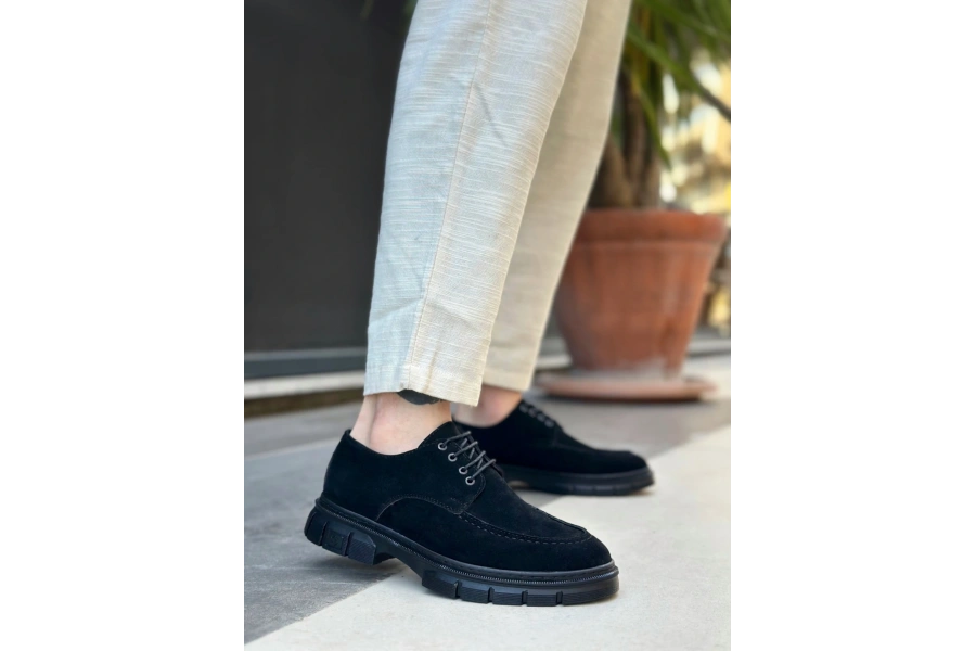 Shoecide Sb0237 Bağcıklı Klasik Siyah Taban  Süet Casual Erkek Ayakkabı