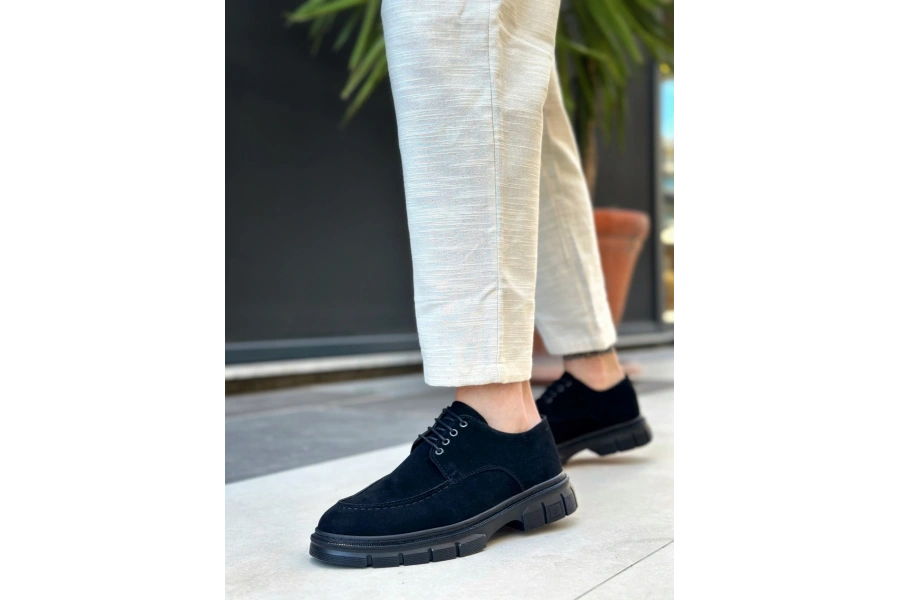 Shoecide Sb0237 Bağcıklı Klasik Siyah Taban  Süet Casual Erkek Ayakkabı