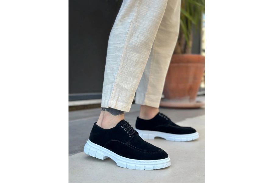 Shoecide Sb0237 Bağcıklı Klasik Yüksek Taban Siyah Süet Casual Erkek Ayakkabı
