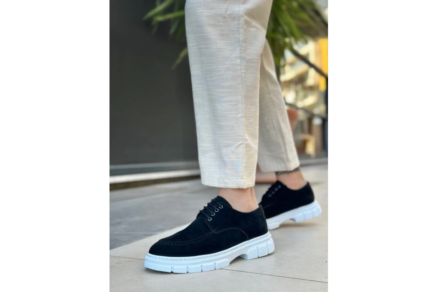 Shoecide Sb0237 Bağcıklı Klasik Yüksek Taban Siyah Süet Casual Erkek Ayakkabı