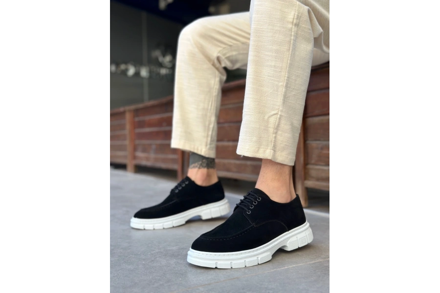 Shoecide Sb0237 Bağcıklı Klasik Yüksek Taban Siyah Süet Casual Erkek Ayakkabı
