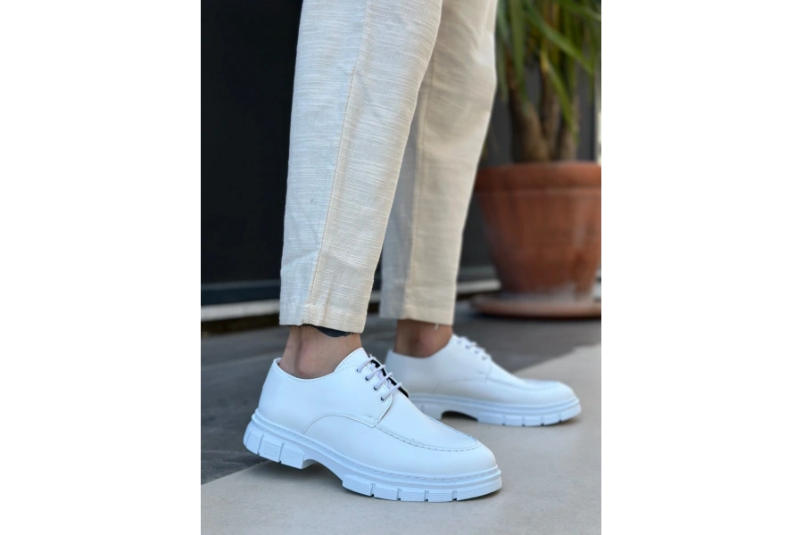 Shoecide Sb0237 Bağcıklı Rugan Klasik Yüksek Taban Beyaz Casual Erkek Ayakkabı