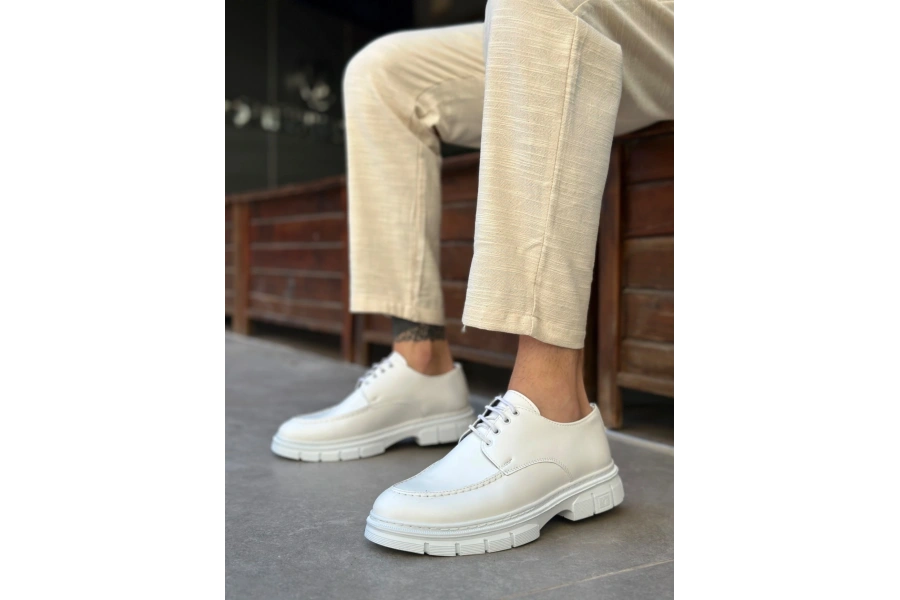 Shoecide Sb0237 Bağcıklı Rugan Klasik Yüksek Taban Beyaz Casual Erkek Ayakkabı