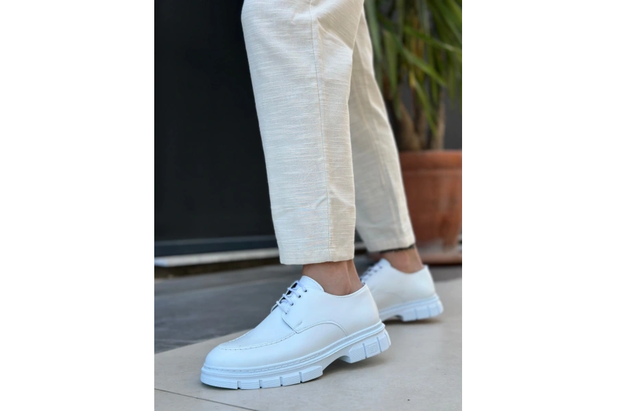 Shoecide Sb0237 Bağcıklı Rugan Klasik Yüksek Taban Beyaz Casual Erkek Ayakkabı