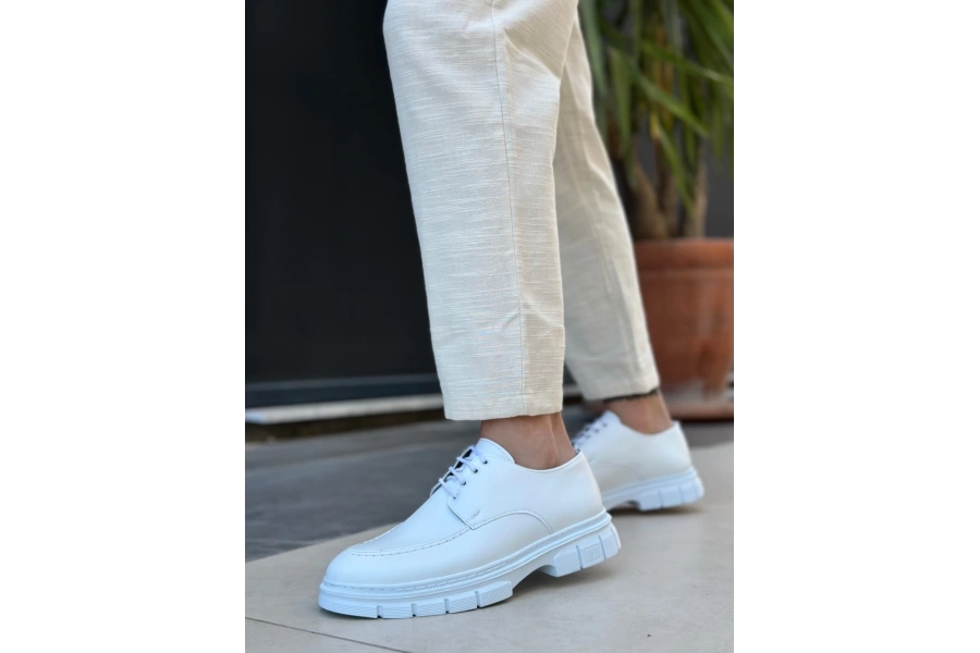 Shoecide Sb0237 Bağcıklı Rugan Klasik Yüksek Taban Beyaz Casual Erkek Ayakkabı