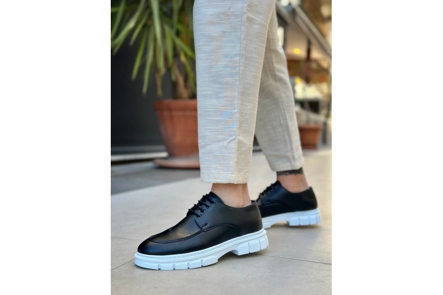 Shoecide Sb0237 Bağcıklı Rugan Klasik Yüksek Taban Cilt Siyah Casual Erkek Ayakkabı