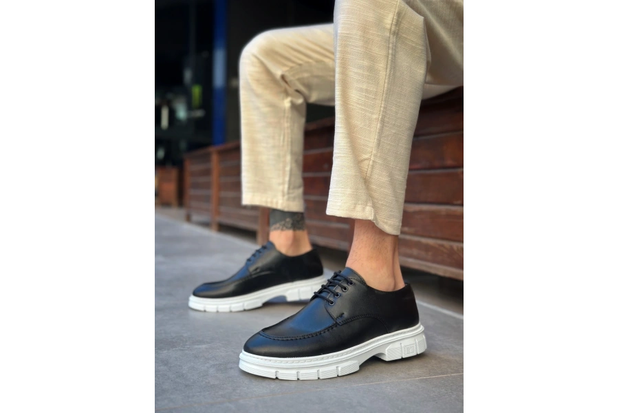 Shoecide Sb0237 Bağcıklı Rugan Klasik Yüksek Taban Cilt Siyah Casual Erkek Ayakkabı