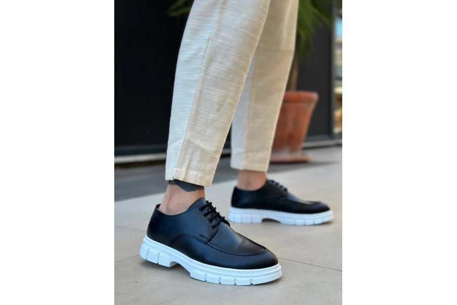 Shoecide Sb0237 Bağcıklı Rugan Klasik Yüksek Taban Cilt Siyah Casual Erkek Ayakkabı
