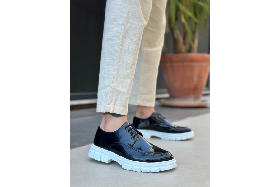 Shoecide Sb0237 Bağcıklı Rugan Klasik Yüksek Taban Siyah Casual Erkek Ayakkabı
