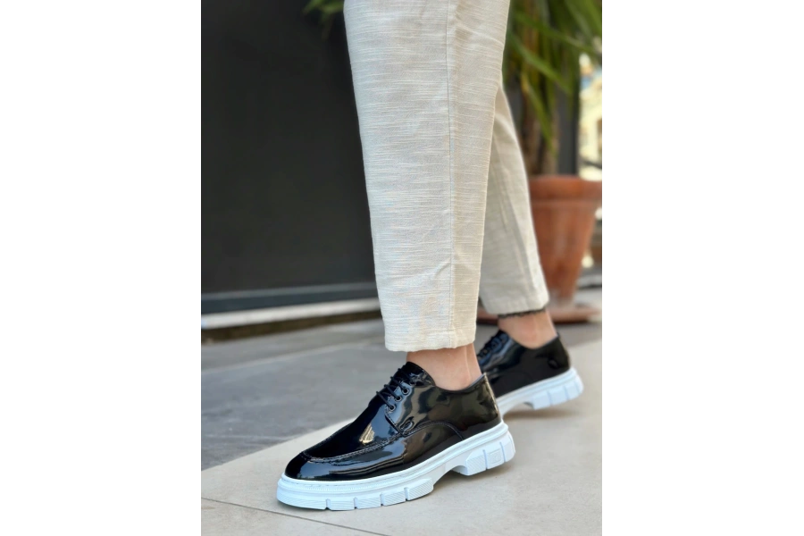 Shoecide Sb0237 Bağcıklı Rugan Klasik Yüksek Taban Siyah Casual Erkek Ayakkabı