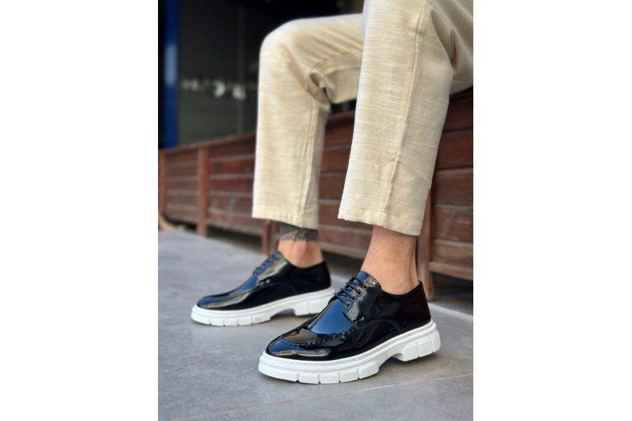 Shoecide Sb0237 Bağcıklı Rugan Klasik Yüksek Taban Siyah Casual Erkek Ayakkabı