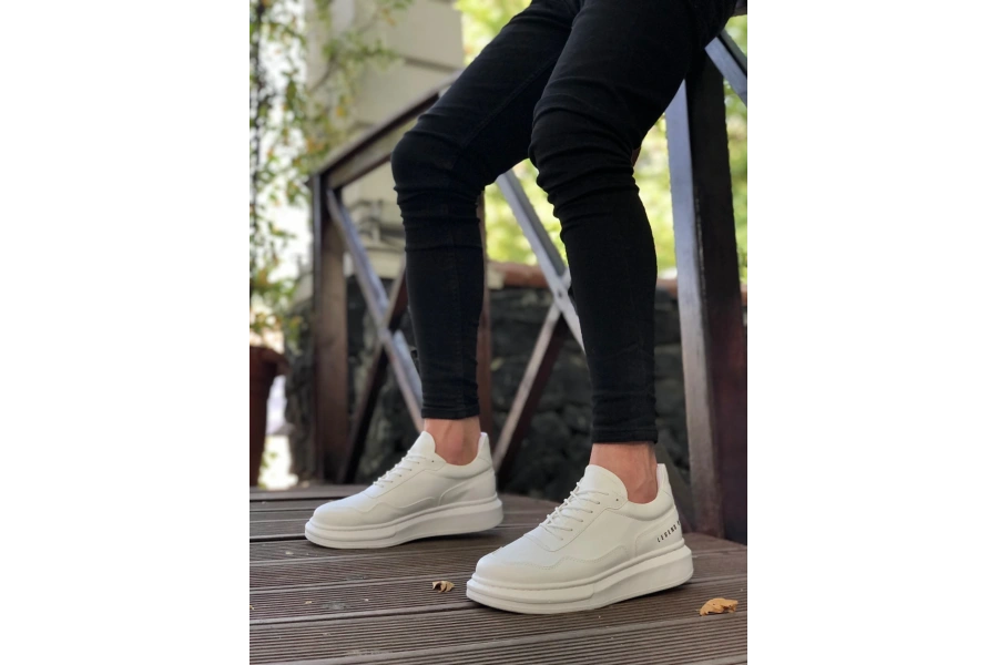 Shoecide Sb0238 Boa Yüksek Taban Beyaz Bağcıklı Erkek Ayakkabı