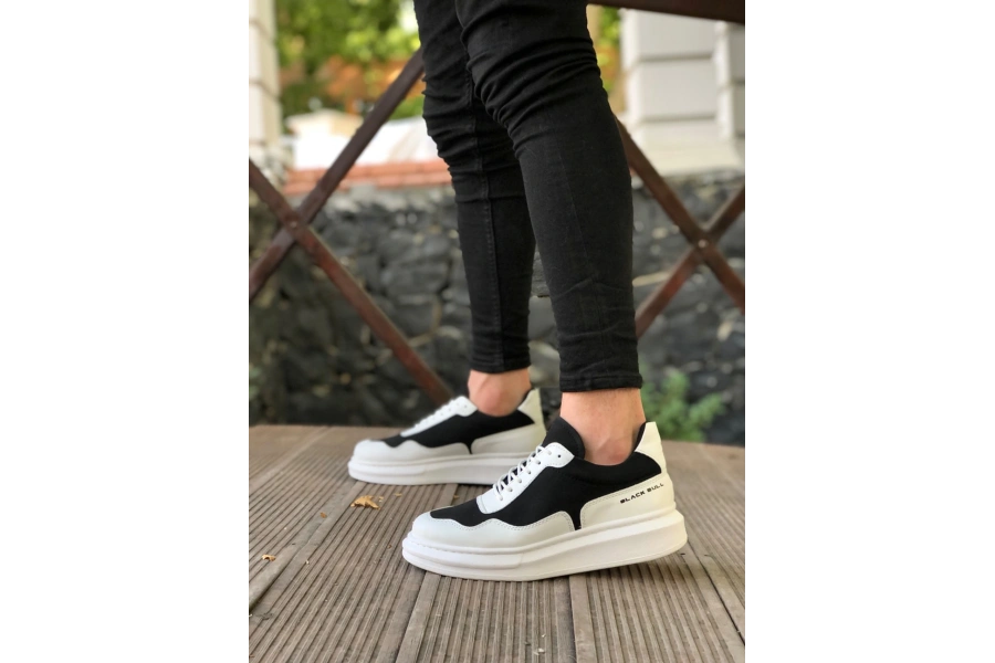 Shoecide Sb0238 Boa Yüksek Taban Beyaz Siyah Bağcıklı Erkek Ayakkabı