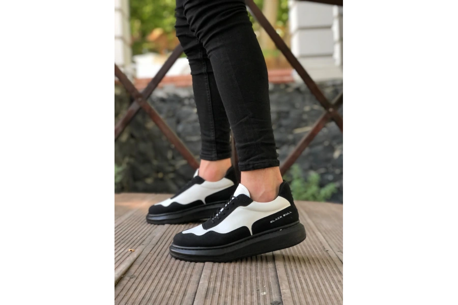 Shoecide Sb0238 Boa Yüksek Taban Siyah Beyaz Bağcıklı Erkek Ayakkabı