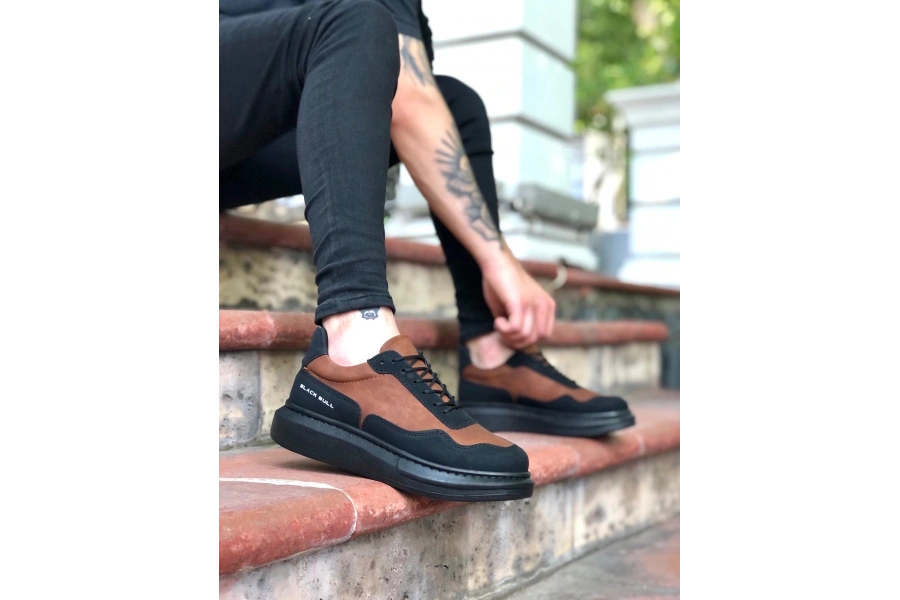 Shoecide Sb0238 Boa Yüksek Taban Taba Siyah Bağcıklı Erkek Ayakkabı