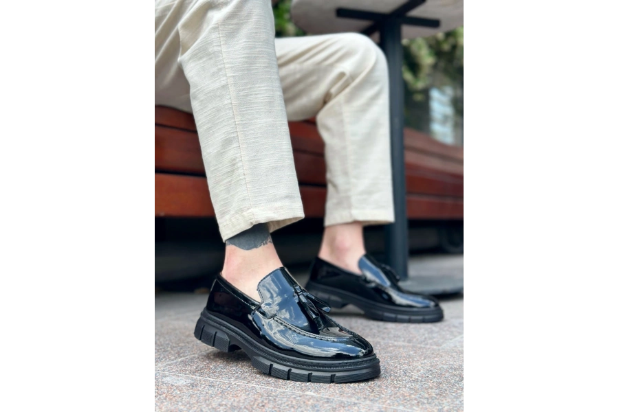 Shoecide Sb0240 Püsküllü Rugan Klasik Yüksek Taban Casual Erkek Ayakkabı