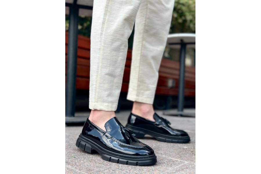 Shoecide Sb0240 Püsküllü Rugan Klasik Yüksek Taban Casual Erkek Ayakkabı