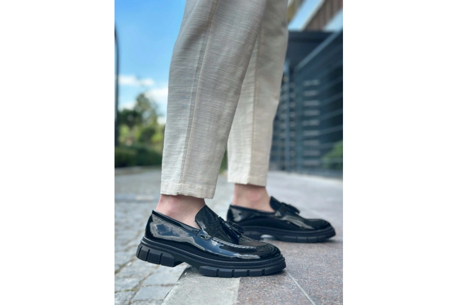 Shoecide Sb0240 Püsküllü Rugan Klasik Yüksek Taban Casual Erkek Ayakkabı