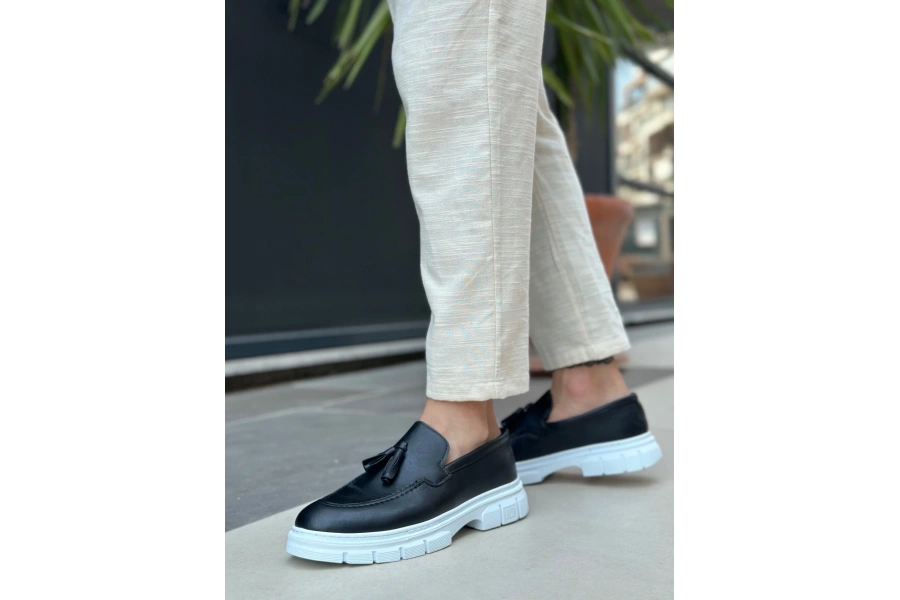 Shoecide Sb0240 Yüksek Taban Klasik Parlak Püsküllü Cilt Siyah Erkek Ayakkabı