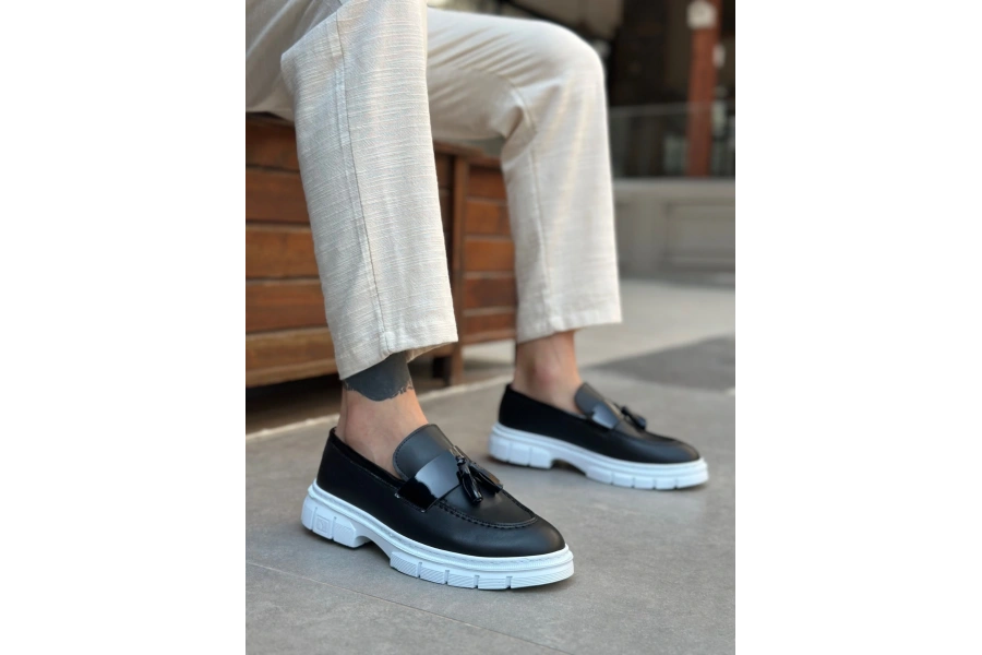 Shoecide Sb0240 Yüksek Taban Klasik Parlak Püsküllü Siyah Erkek Ayakkabı