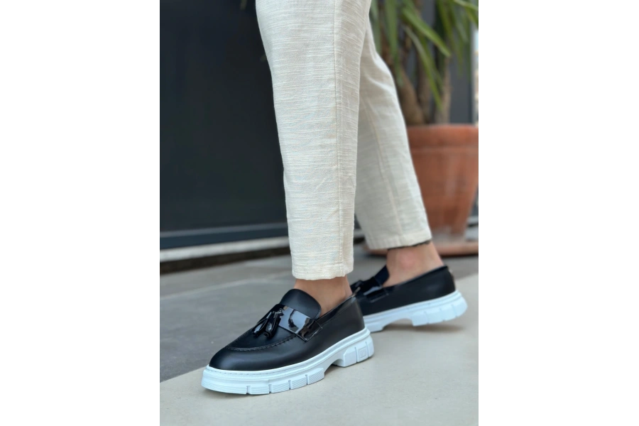 Shoecide Sb0240 Yüksek Taban Klasik Parlak Püsküllü Siyah Erkek Ayakkabı