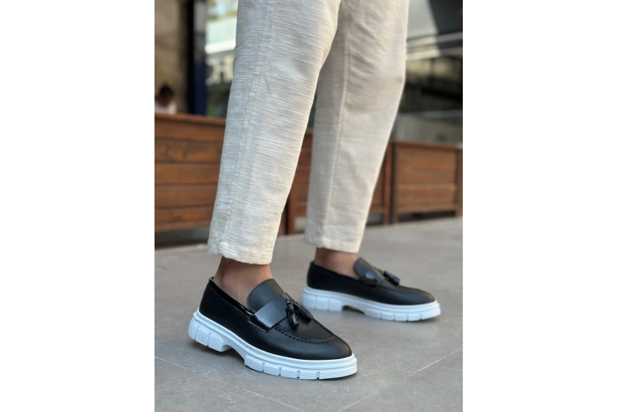 Shoecide Sb0240 Yüksek Taban Klasik Parlak Püsküllü Siyah Erkek Ayakkabı