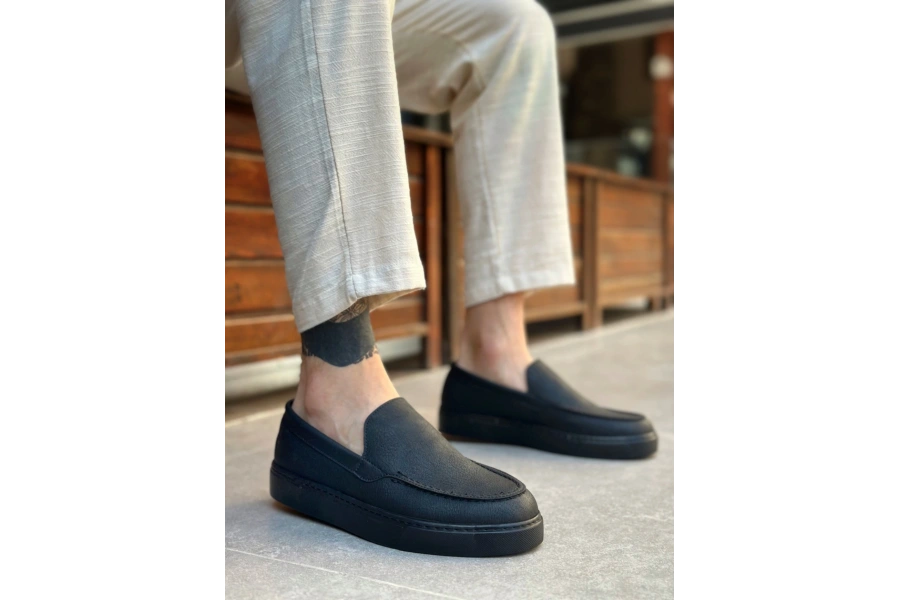 Shoecide Sb0241 Bağcıksız Siyah Taban Cilt Erkek Ayakkabı