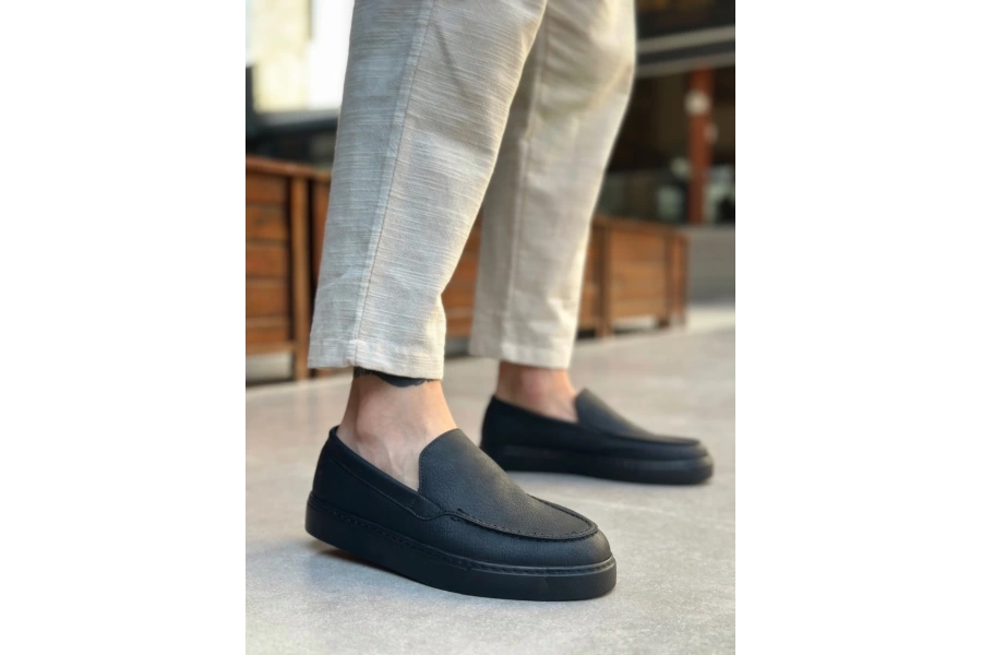 Shoecide Sb0241 Bağcıksız Siyah Taban Cilt Erkek Ayakkabı