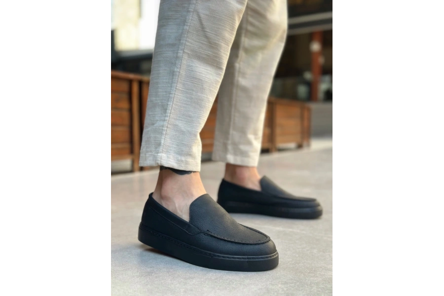 Shoecide Sb0241 Bağcıksız Siyah Taban Cilt Erkek Ayakkabı