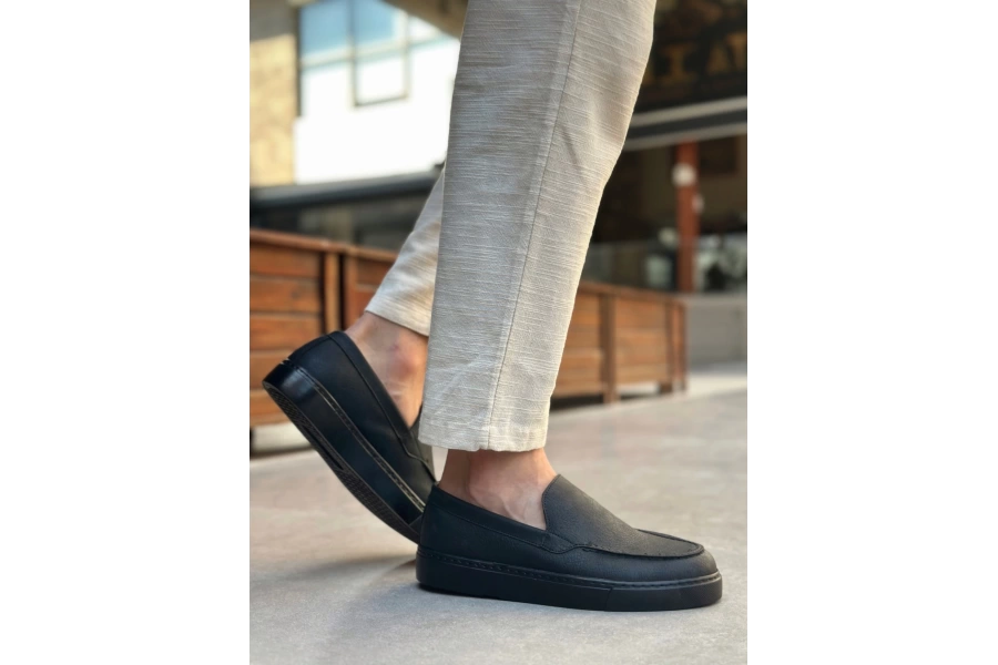 Shoecide Sb0241 Bağcıksız Siyah Taban Cilt Erkek Ayakkabı