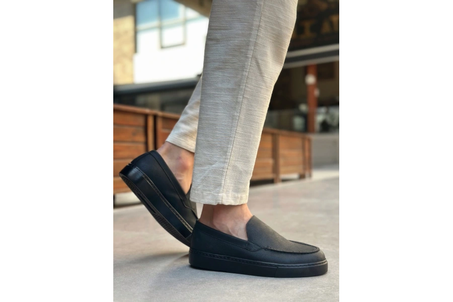 Shoecide Sb0241 Bağcıksız Siyah Taban Cilt Erkek Ayakkabı