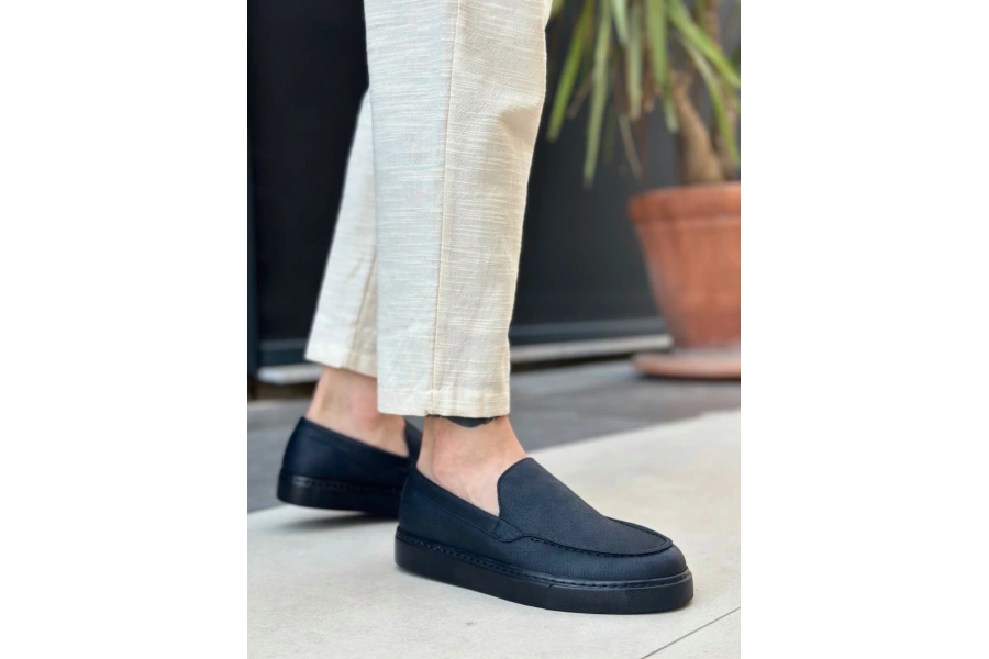 Shoecide Sb0241 Bağcıksız Siyah Taban Cilt Erkek Ayakkabı