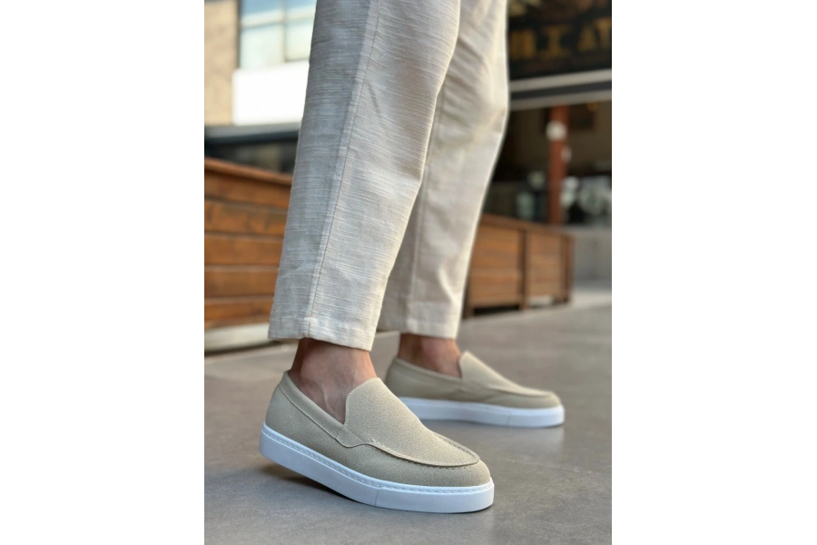 Shoecide Sb0241 Bağcıksız Yüksek Taban Bej Süet Erkek Ayakkabı