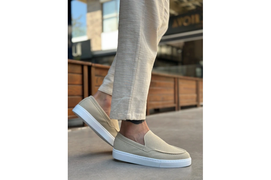 Shoecide Sb0241 Bağcıksız Yüksek Taban Bej Süet Erkek Ayakkabı