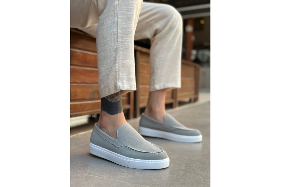 Shoecide Sb0241 Bağcıksız Yüksek Taban Gri Süet Erkek Ayakkabı