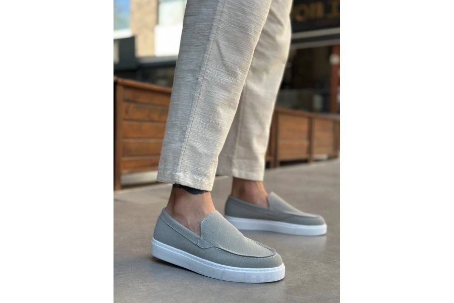 Shoecide Sb0241 Bağcıksız Yüksek Taban Gri Süet Erkek Ayakkabı