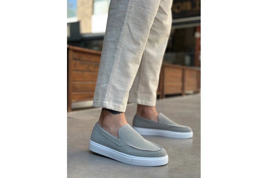 Shoecide Sb0241 Bağcıksız Yüksek Taban Gri Süet Erkek Ayakkabı