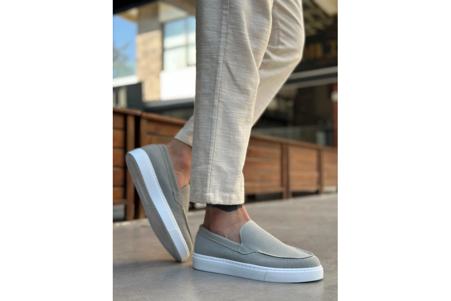 Shoecide Sb0241 Bağcıksız Yüksek Taban Gri Süet Erkek Ayakkabı